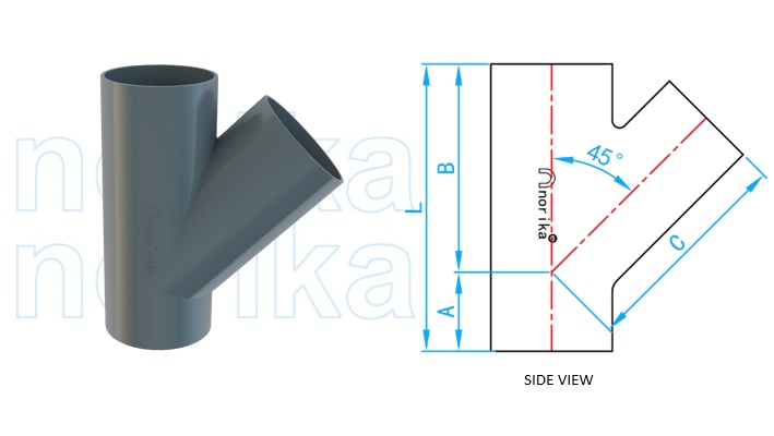 Tee Cabang Besi Tuang Tanpa Soket 45° Bersalut Epoksi & Zink